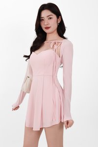 Bambi Bolero Romper Dress Set in Light Pink