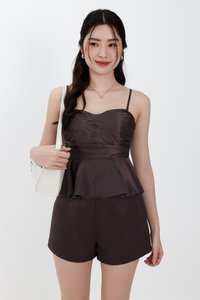 Sheyenne Satin Co-ord Set in Dark Brown