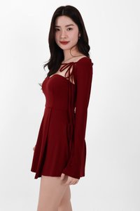 Bambi Bolero Romper Dress Set in Dark Red