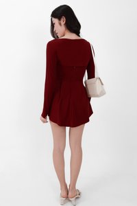 Bambi Bolero Romper Dress Set in Dark Red