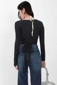 Wendy Wrap Sleeved Top in Dark Grey