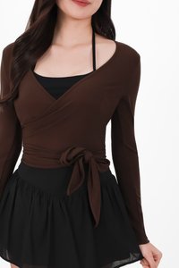 Wendy Wrap Sleeved Top in Brown