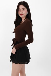 Wendy Wrap Sleeved Top in Brown