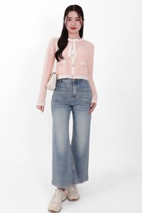 Casrine Contrast Knit Sweater in Cream White X Pink