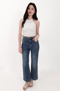 Sam Straight Cut Cuffed Hem Denim Jeans in Dark Wash ( Petite Length )