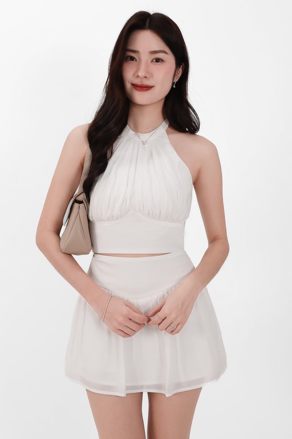 Camila Co-ord Halter Ruched Top in White