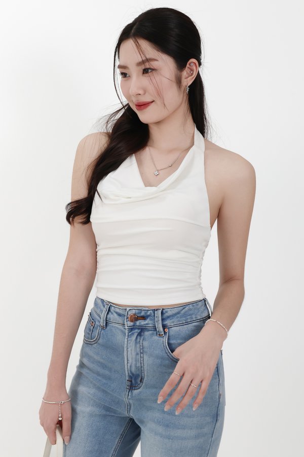 Catrine Cowl Neck Top in White