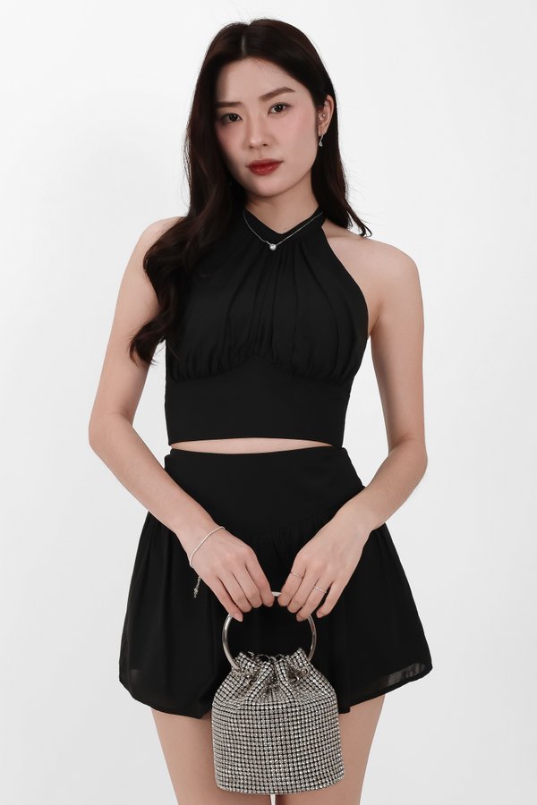 Camila Co-ord Halter Ruched Top in Black