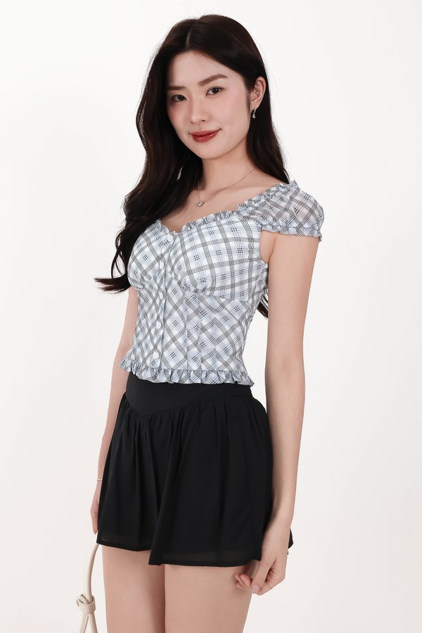 Paula Plaid Sleeved Top in Light Blue