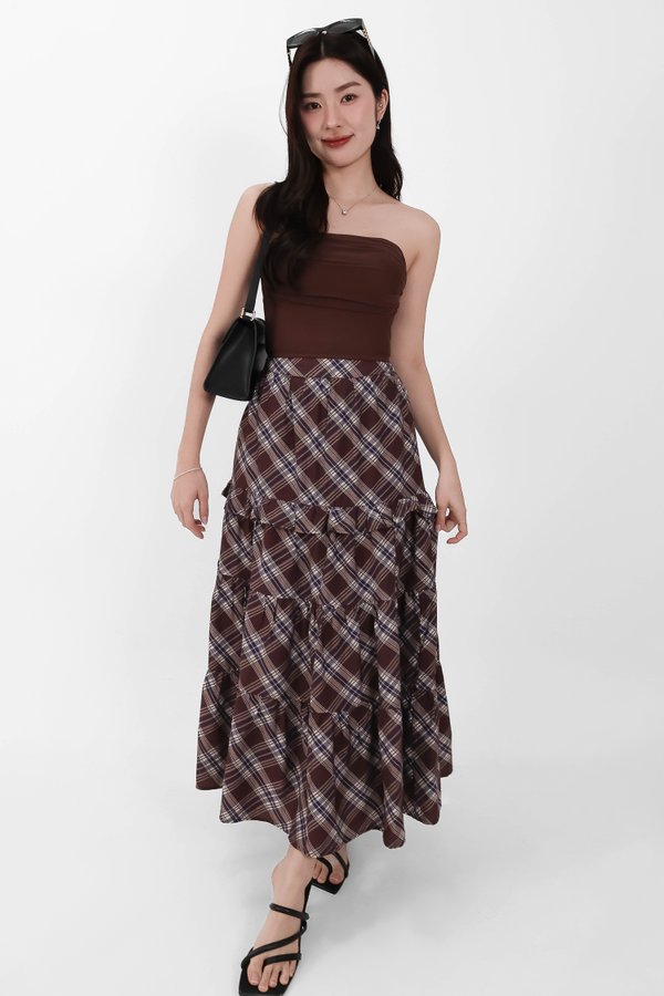 Piper Pleated Maxi Skirt in Brown ( Petite Length )