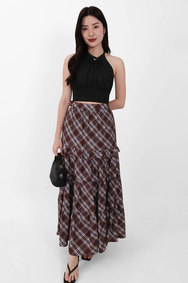 Piper Pleated Maxi Skirt in Brown ( Regular Length )