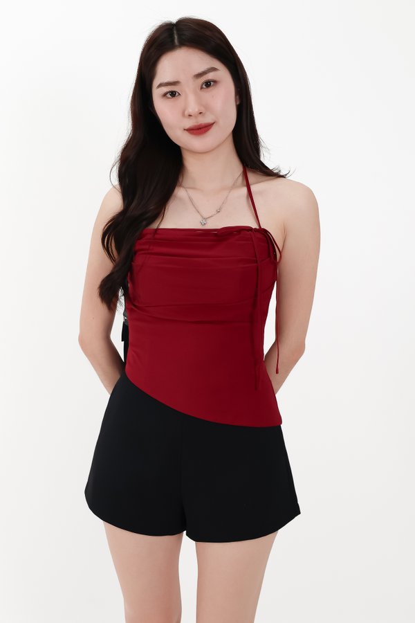 Taena Tie Strap Top in Dark Red