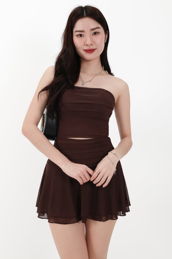 DEFECT | Marley Mesh Co-ord Tube Top in Dark Brown in XS