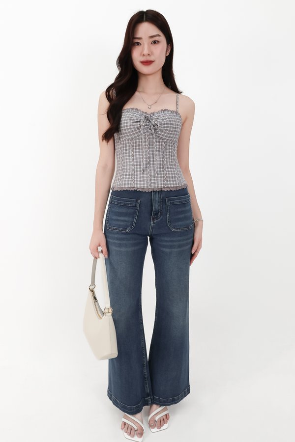 RESTOCKS | Piona Plaid Bustier Top in Brown Grey Plaid