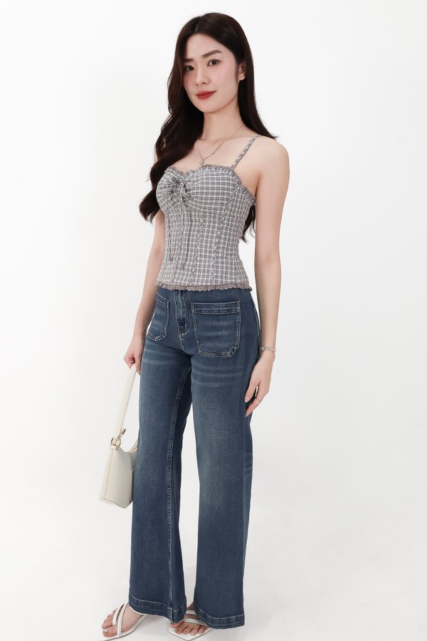 RESTOCKS | Piona Plaid Bustier Top in Brown Grey Plaid