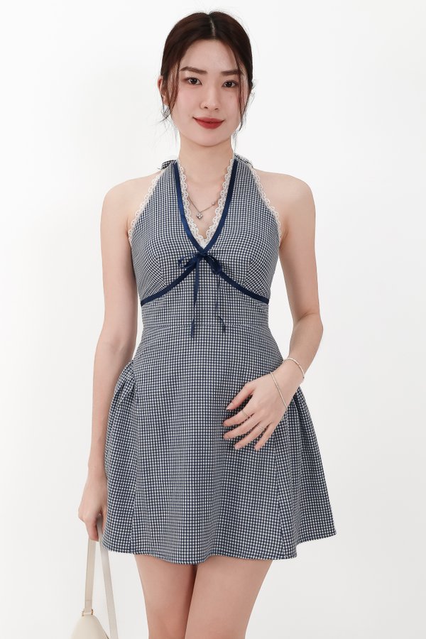 CNY2026 | Ginny Gingham Halter Romper Dress in Midnight Navy