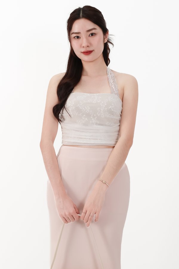 CNY2026 | Lamie Lace Mesh Halter Top in White X Nude