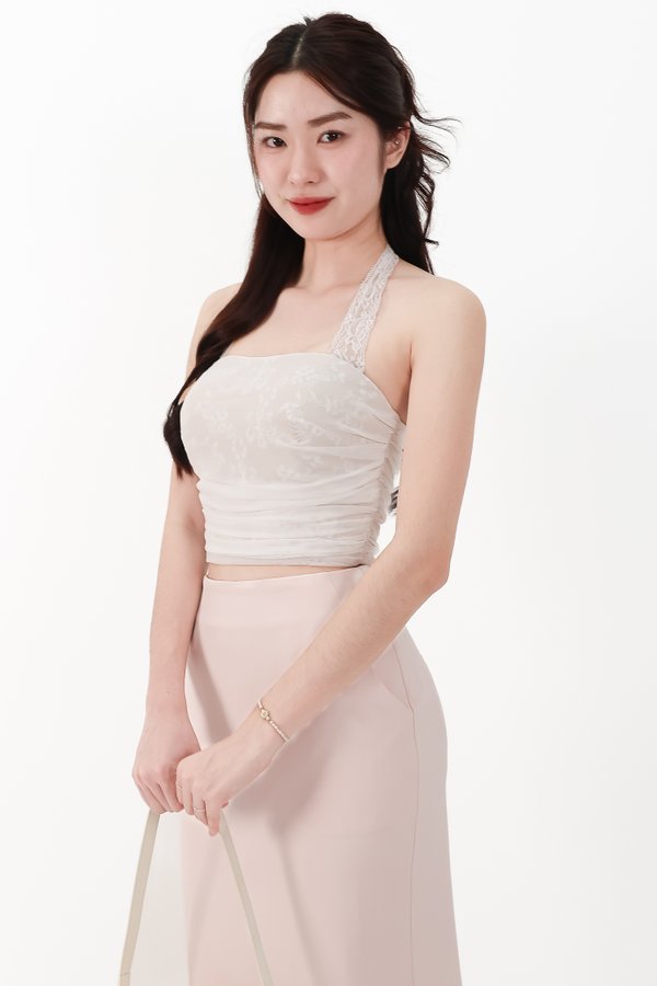 CNY2026 | Lamie Lace Mesh Halter Top in White X Nude