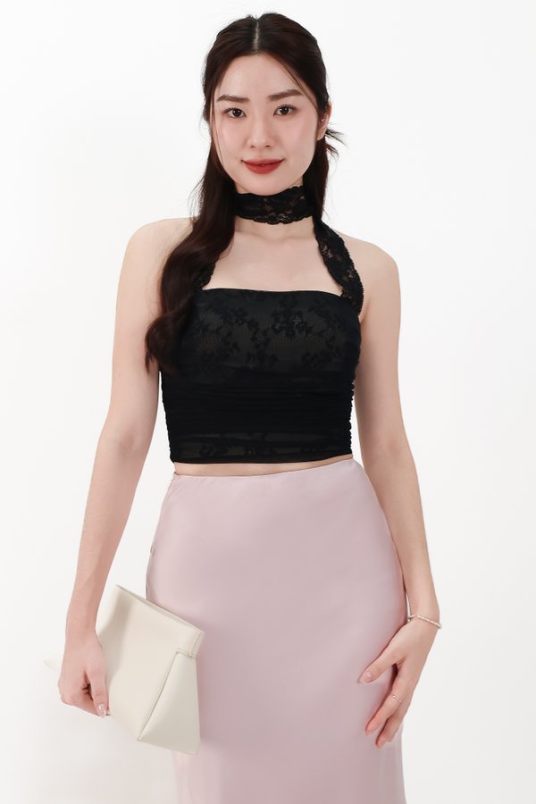 DEFECT | Lamie Lace Mesh Halter Top in Black X Nude in S