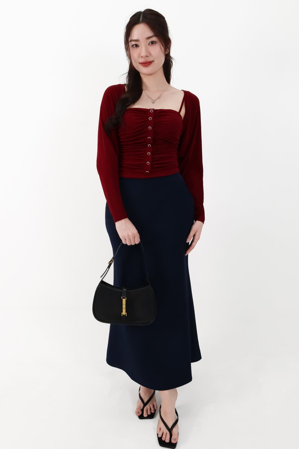 CNY2026 | Bora Bolero Ruched Top Set in Dark Red