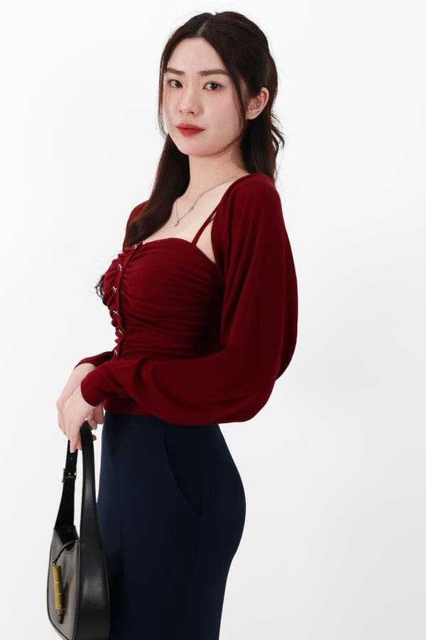 CNY2026 | Bora Bolero Ruched Top Set in Dark Red