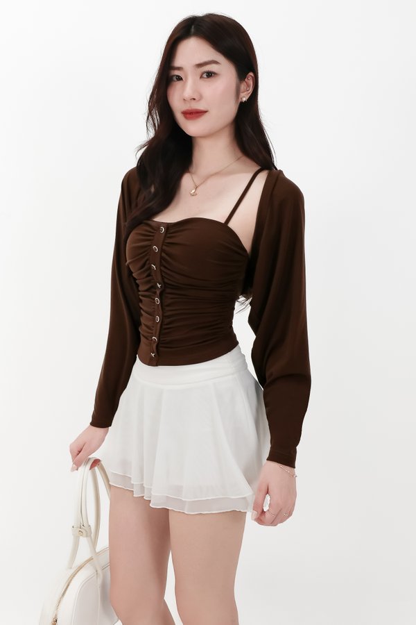 DEFECT | Bora Bolero Ruched Top Set in Dark Brown in S