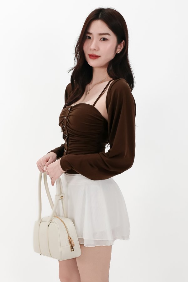 CNY2026 | Bora Bolero Ruched Top Set in Dark Brown