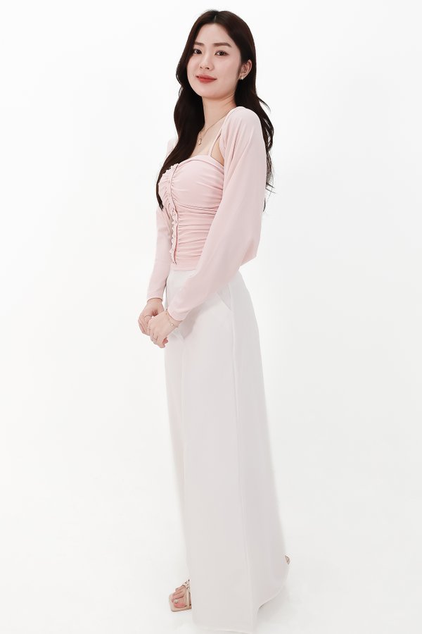 DEFECT | Bora Bolero Ruched Top Set in Light Pink in XS