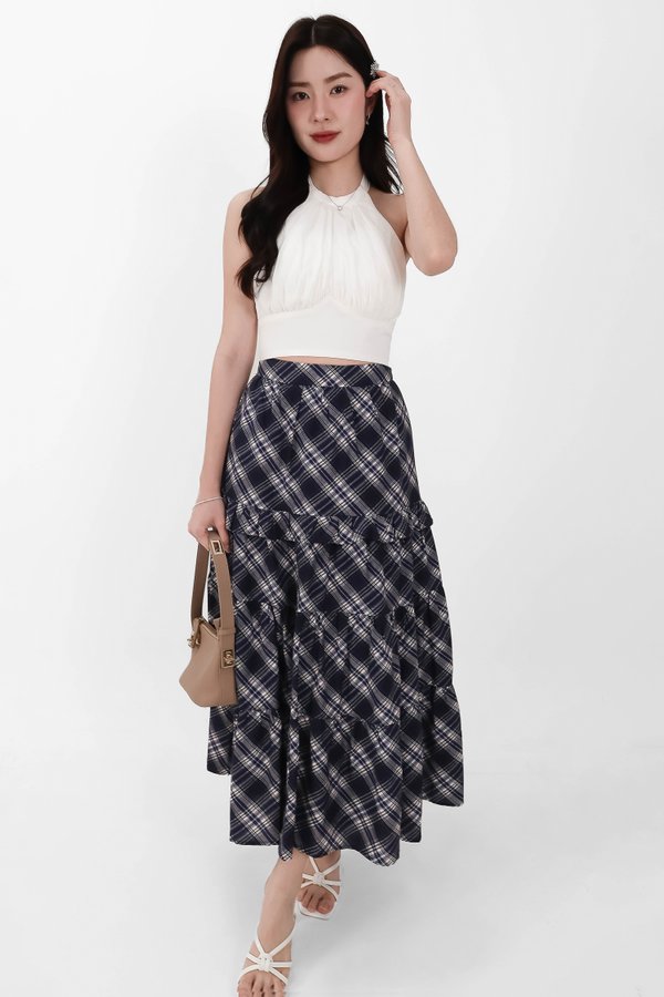 Piper Pleated Maxi Skirt in Blue ( Petite Length )