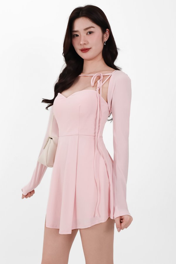 Bambi Bolero Romper Dress Set in Light Pink