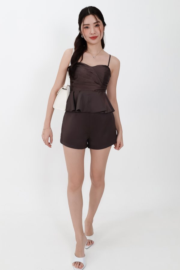 Sheyenne Satin Co-ord Set in Dark Brown