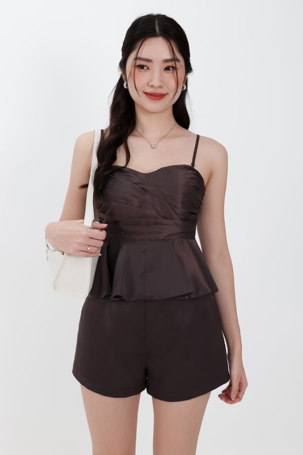 Sheyenne Satin Co-ord Set in Dark Brown