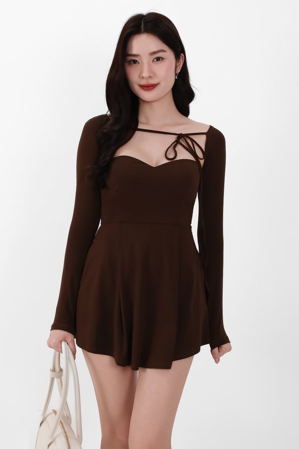 Bambi Bolero Romper Dress Set in Dark Brown