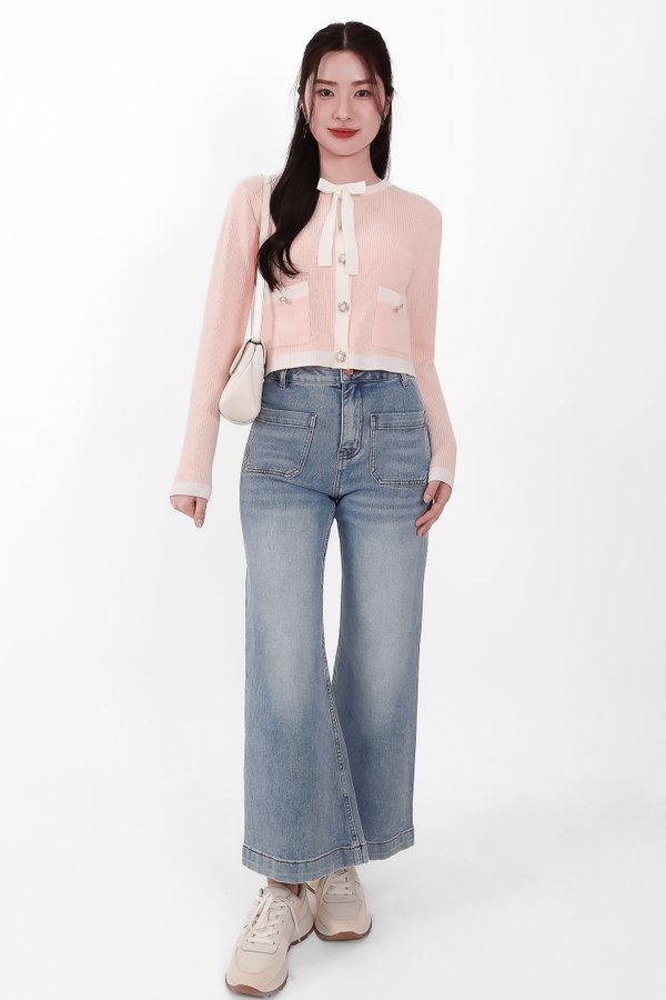 DEFECT | Casrine Contrast Knit Sweater in Cream White X Pink in XS