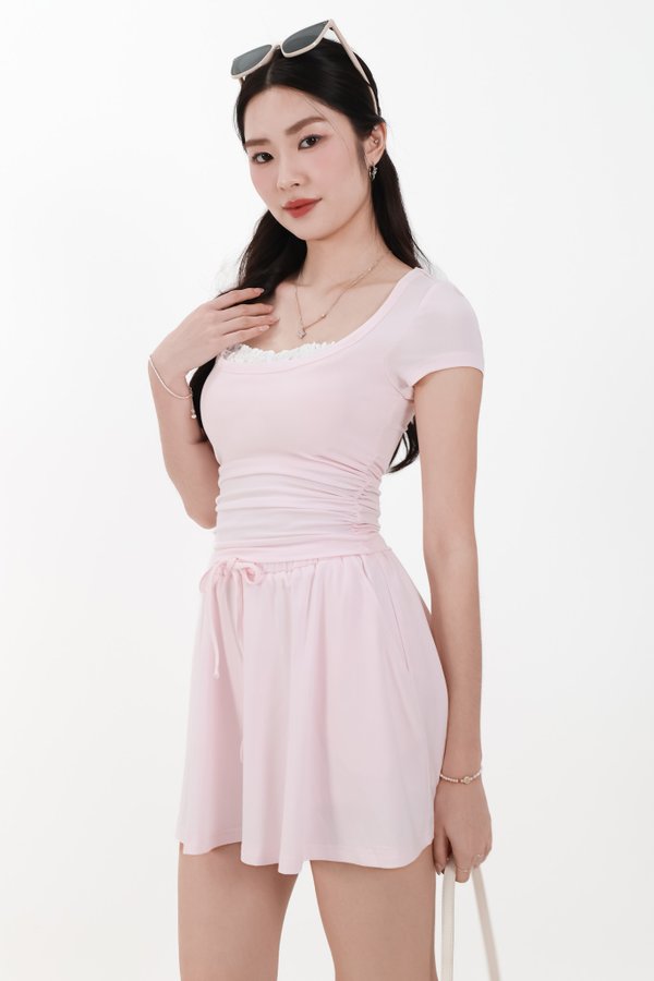 DEFECT | Carol Co-ord Drawstring Skorts in Pink in XXS