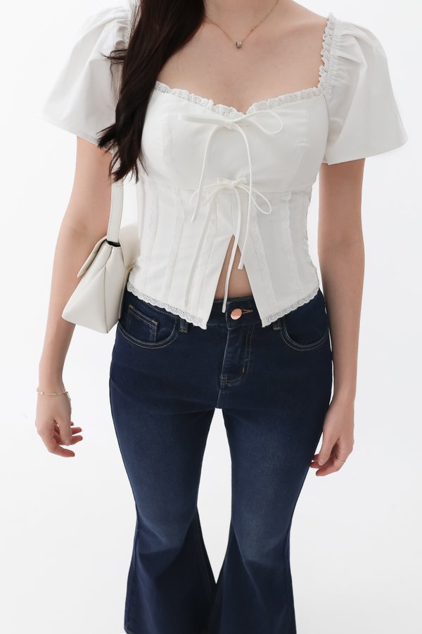 Frida Flutter Sleeved Top in White