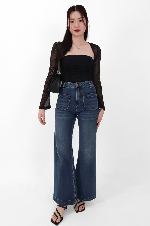 DEFECT | Lia Lace Bolero Halter Top Set in Black in M