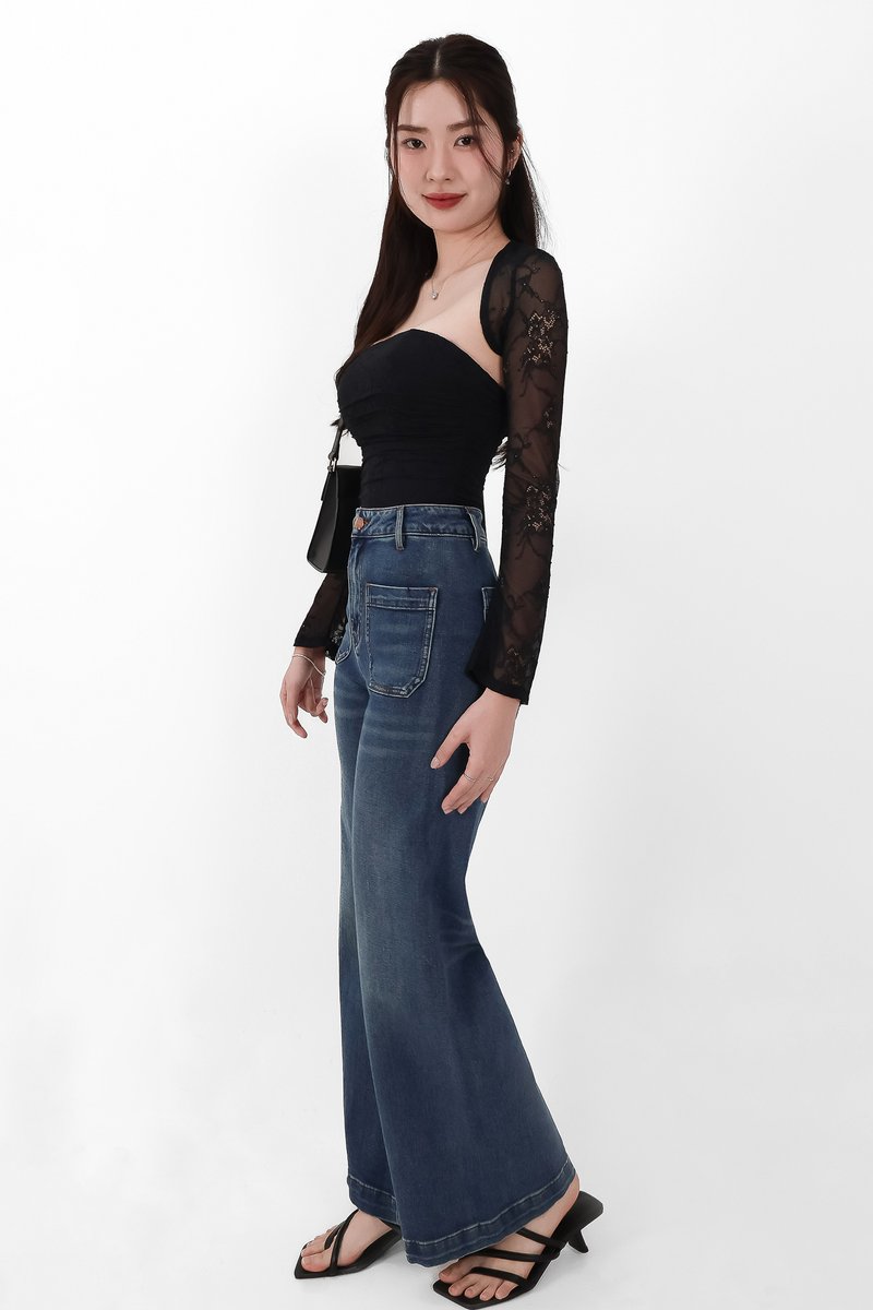 Lia Lace Bolero Halter Top Set in Black