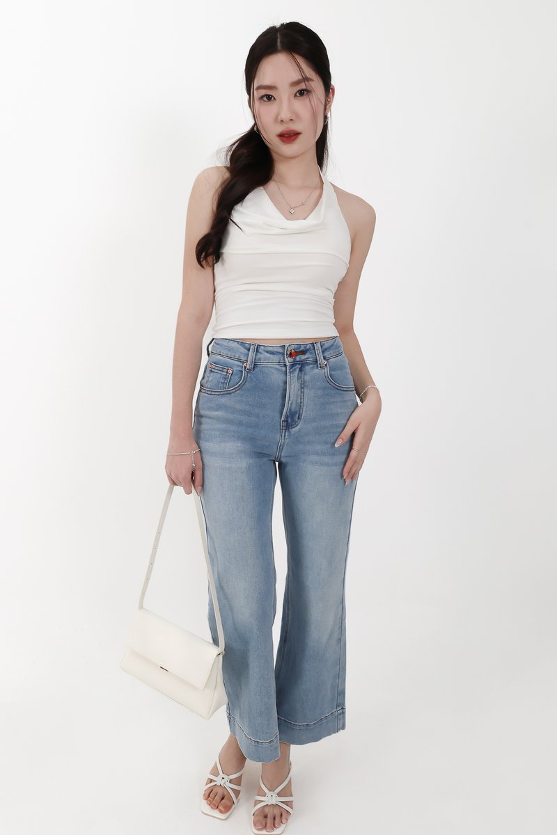 Catrine Cowl Neck Top in White