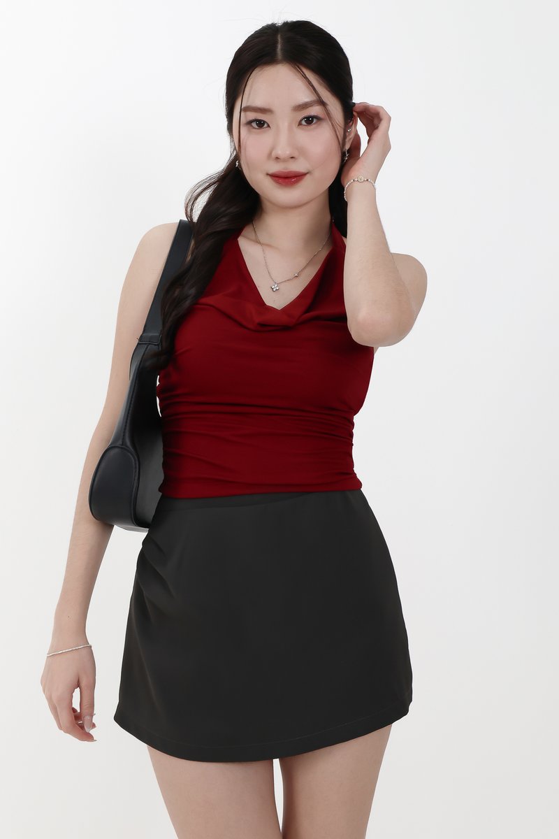 Catrine Cowl Neck Top in Dark Red