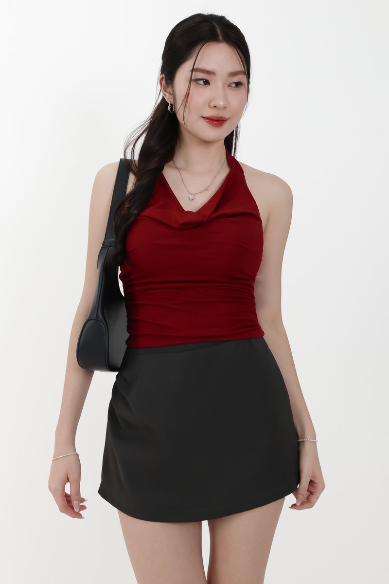 Catrine Cowl Neck Top in Dark Red