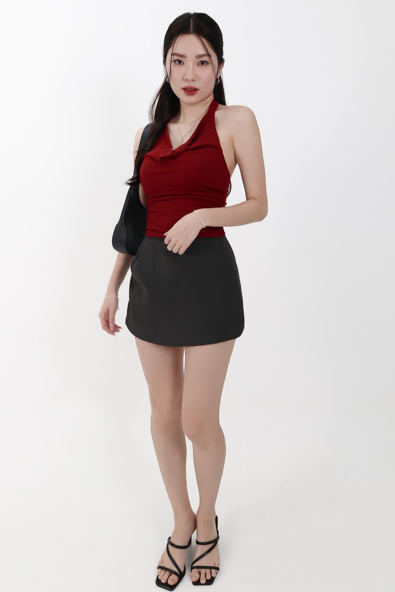 Catrine Cowl Neck Top in Dark Red