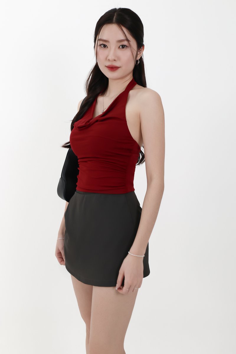 Catrine Cowl Neck Top in Dark Red