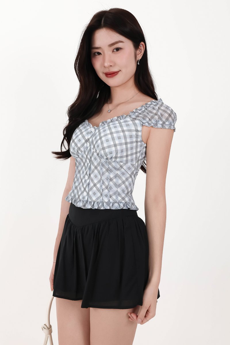 Paula Plaid Sleeved Top in Light Blue