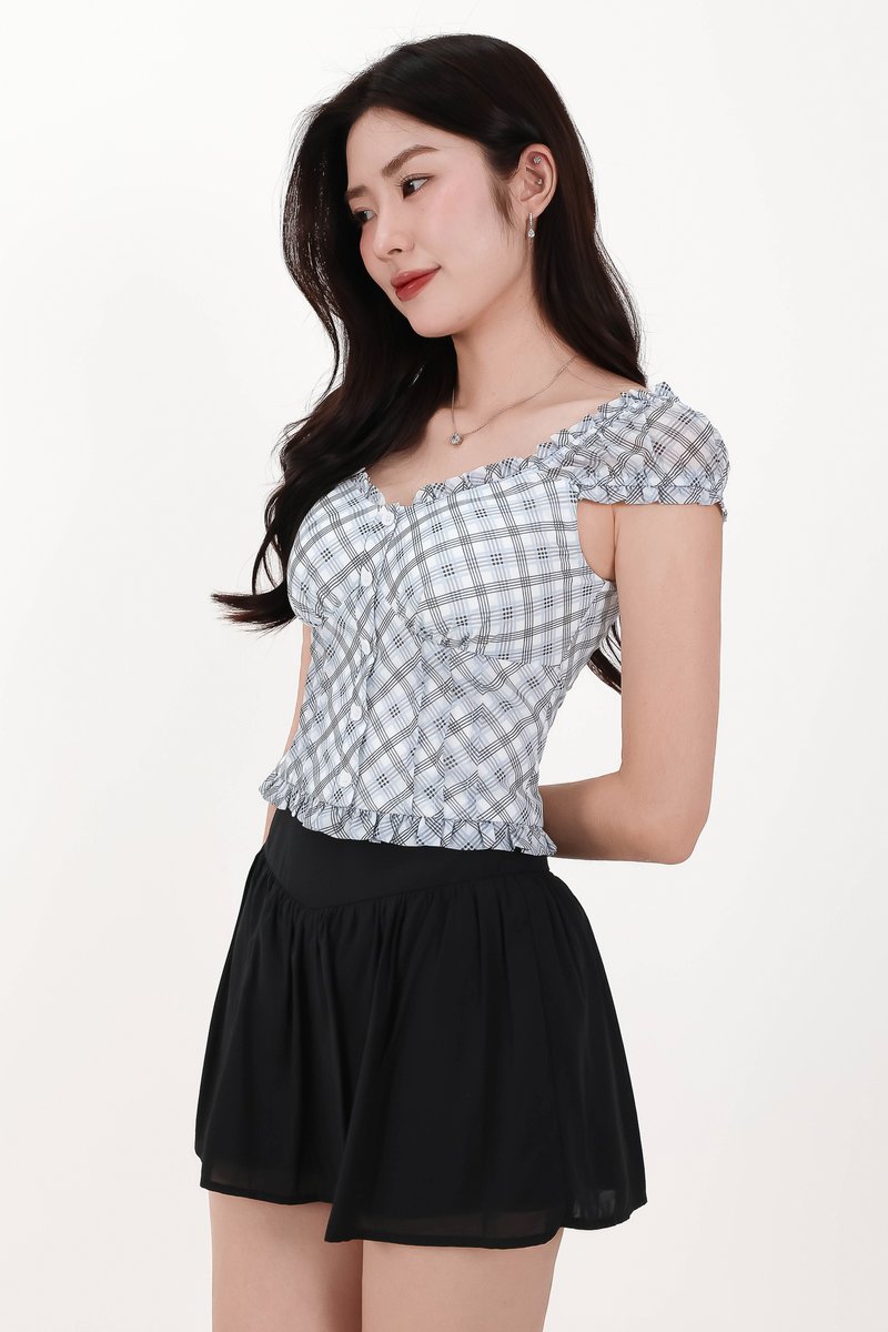 Paula Plaid Sleeved Top in Light Blue