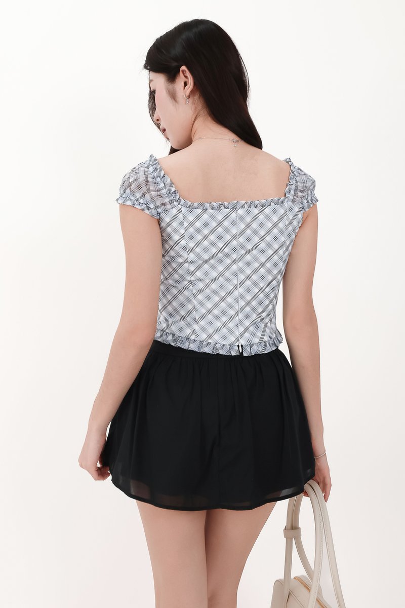 Paula Plaid Sleeved Top in Light Blue