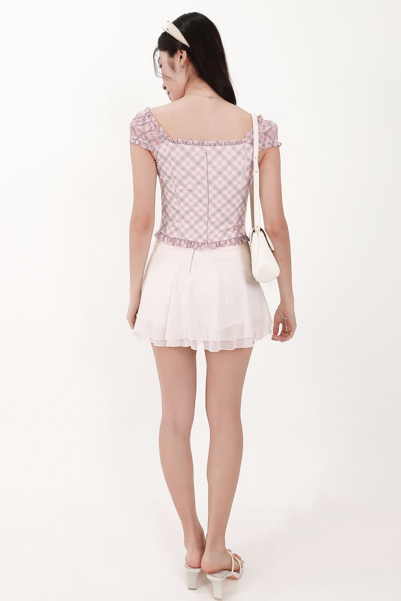 Paula Plaid Sleeved Top in Light Pink