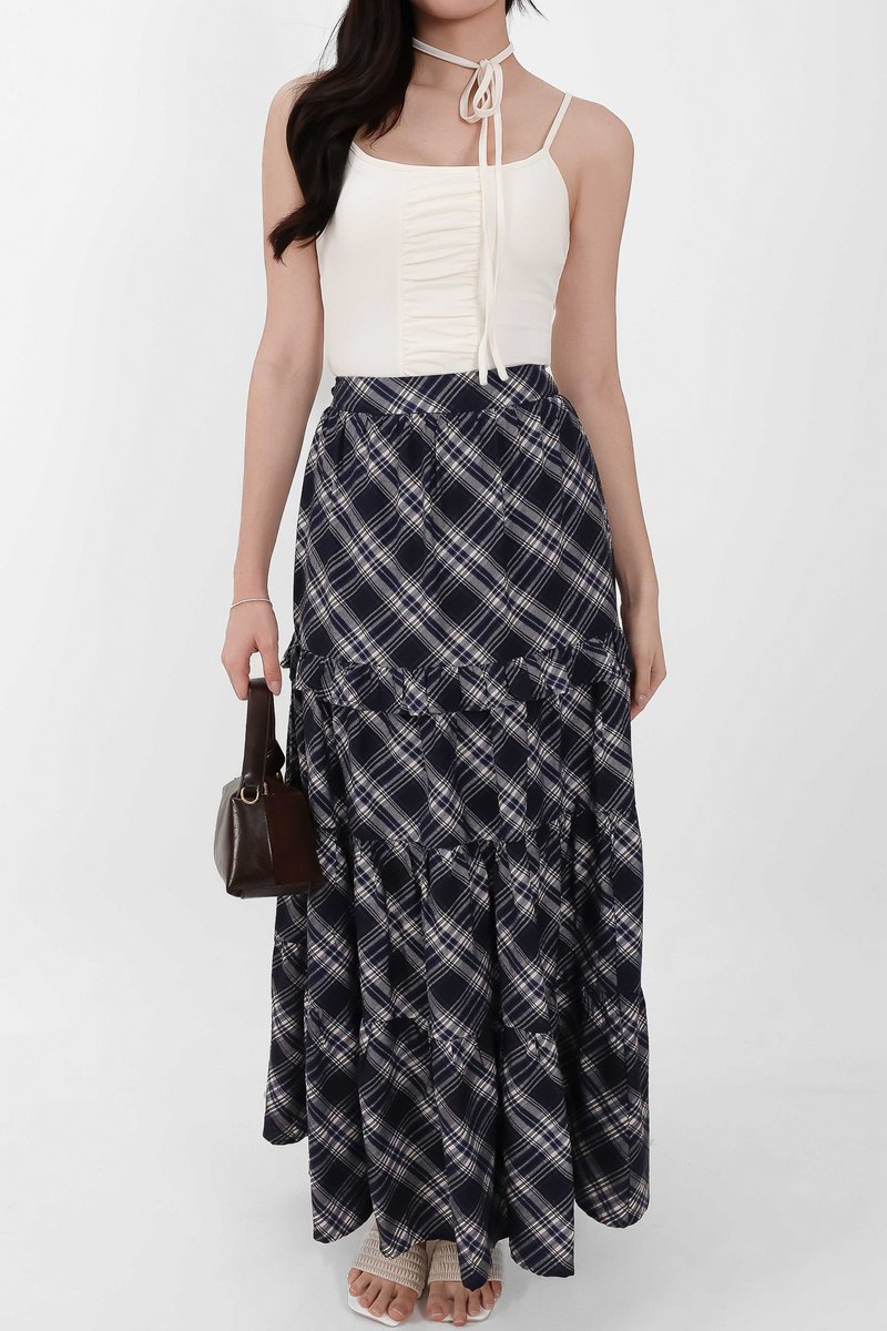 Piper Pleated Maxi Skirt in Blue ( Regular Length )