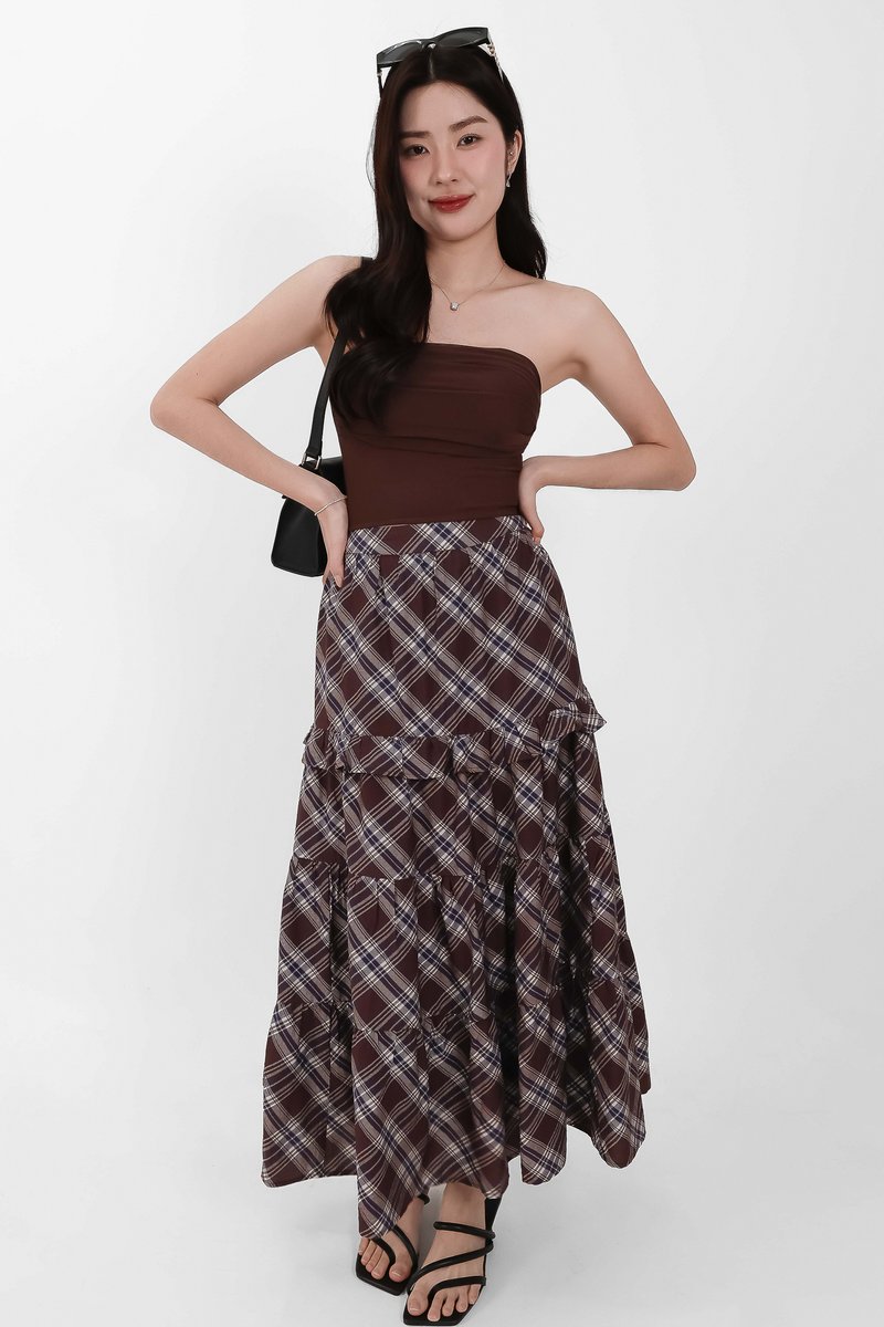 Piper Pleated Maxi Skirt in Brown ( Petite Length )