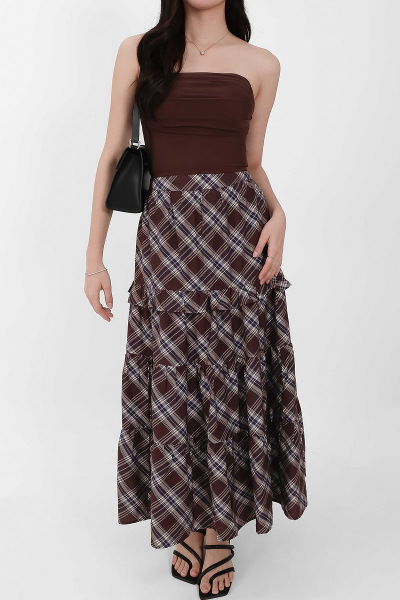 Piper Pleated Maxi Skirt in Brown ( Petite Length )